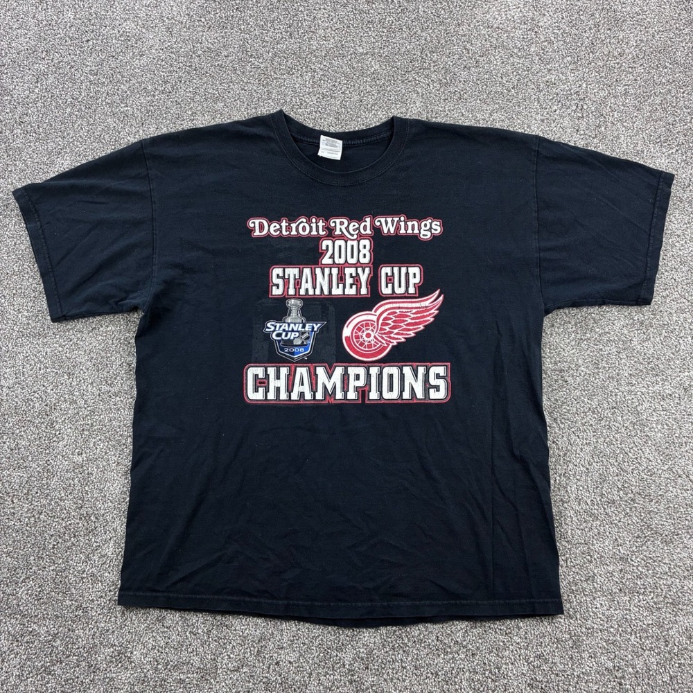 Vintage Detroit Red Wings Shirt Mens XL Black 2008 Stanley Cup Champions NHL‎